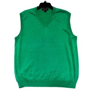 Brooks Brothers Preppy Supima 100% Cotton Golf V-Neck Sweater Vest‎ Green Large